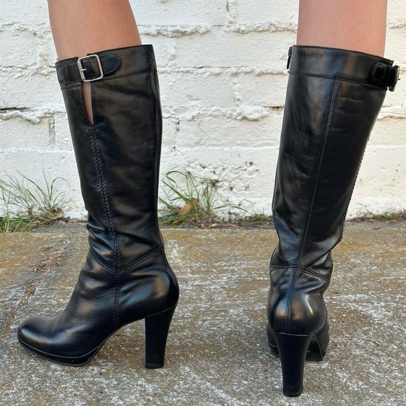 Steve Madden Black Leather Heeled Boots - Picture 5 of 6